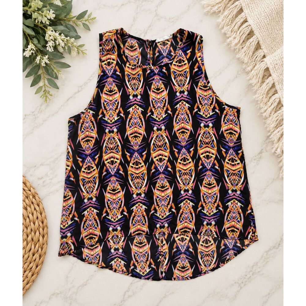 Sophie Rue Women's XL Geometric Print Sleeveless Peplum Top